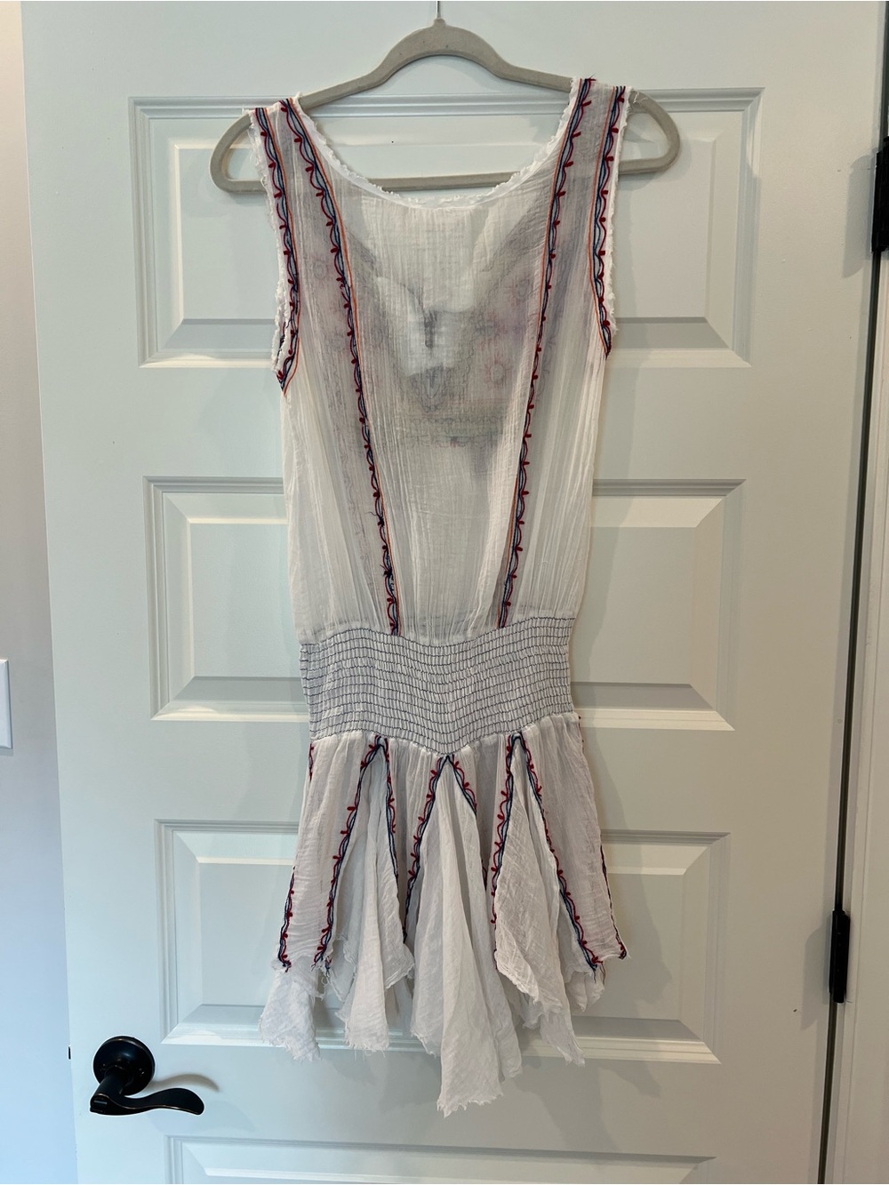 Free People FP One Fez Embroidered Gauze Mini Dress White Boho Tassel Small - Picture 5 of 11